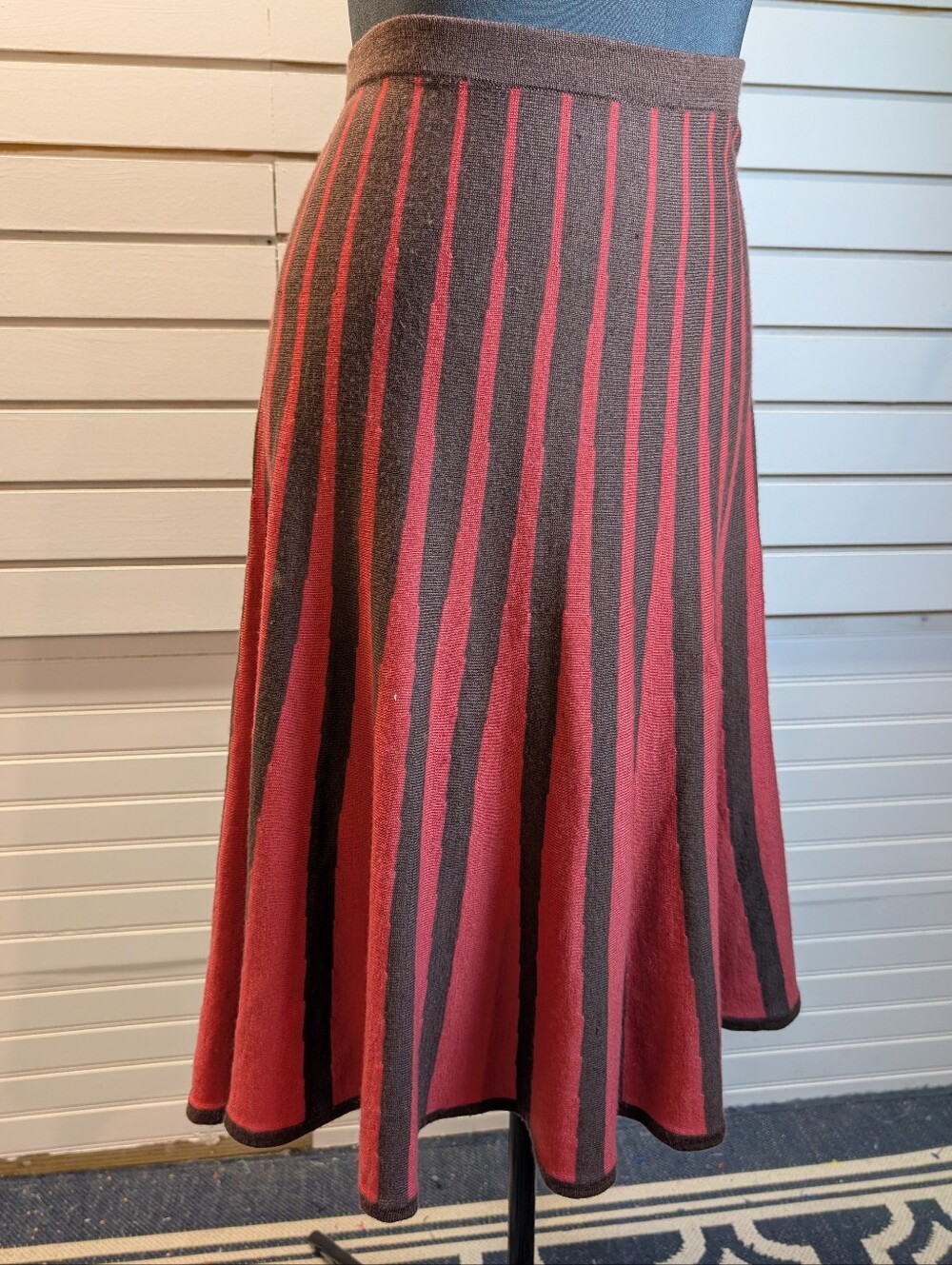 Boden 100% Wool Knit Striped Brown/Red Stripped Midi Skirt Size 12 EUC
